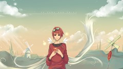 Woman Anime windmills short hair black eyes redheads original 