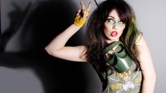 Woman antenna pants long hair green eyes Skye Sweetnam