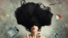 Woman antenna wires fabric television digital art