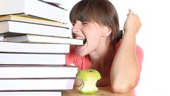 Woman apples Books brunettes