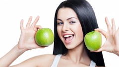 Woman apples brunettes healthy