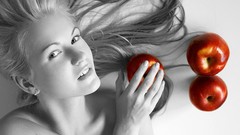 Woman apples faces blondes selective coloring