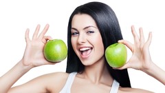 Woman apples fruits brunettes models healthy