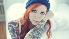 Woman ark tattoos blue eyes redheads