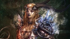 Woman armor blondes cleavage artwork fantasy art long ears