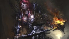 Woman armor diablo iii barbarian redheads artwork video games 