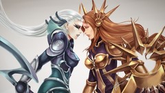 Woman armor long hair League of Legends video games Leona Diana 