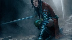 Woman armor Swords black hair fantasy art