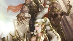 Woman armor white hair long hair artwork fantasy art long ears