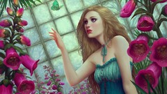 Woman artwork digital art fantasy art foxgloves