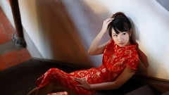 Woman asians bangs Chinese clothes chinese dress qipao