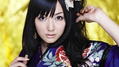 Woman asians bangs models black hair Japanese clothes