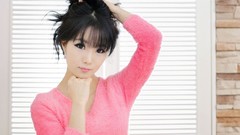 Woman asians bangs models black hair Korean Pink Dress Im Soo 