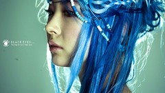 Woman asians blue hair artwork