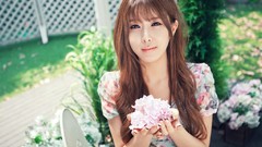 Woman asians brunettes bangs models Korean Heo Yun Mi