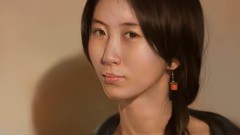 Woman asians brunettes braids artwork Simple Background 