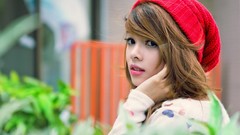Woman asians brunettes models beanies