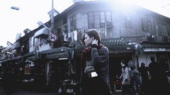 Woman asians cities closed eyes