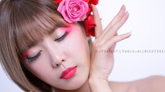 Woman asians closed eyes bangs models Korean Heo Yoon Mi