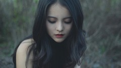 Woman asians closed eyes brunettes