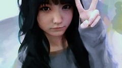 Woman asians long hair bangs black hair artwork mami