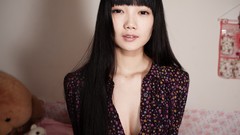 Woman asians long hair black hair cleavage no bra