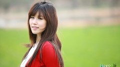 Woman asians long hair brunettes bangs models Korean Song Jina