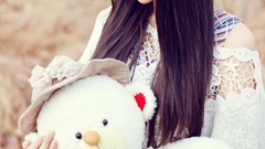 Woman asians long hair models teddy bears Viet Nam