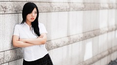 Woman asians models black hair arms crossed