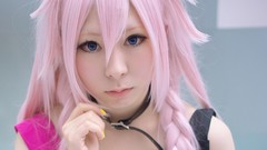 Woman asians pink hair blue eyes vocaloid ia cosplay