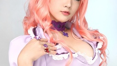 Woman asians pink hair green eyes uniforms vocaloid megurine 