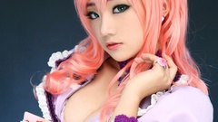 Woman asians pink hair green eyes uniforms vocaloid megurine 