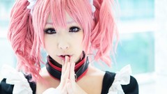 Woman asians pink hair maids guilty crown pigtails yuzuriha 