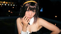Woman asians short hair bangs cosplay bunny ears
