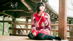 Woman asians short hair pantyhose bangs models black hair