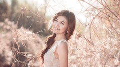 Woman asians smiling brunettes models