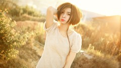 Woman asians sunlight brunettes short hair
