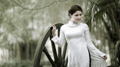 Woman asians white dress