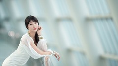 Woman asians white dress models black hair Korean Yeon Ba Bin