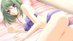 Woman ass Anime anime girls green hair bra purple eyes lying 
