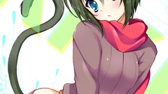 Woman ass Anime ears scarfs blush anime girls blue eyes green 