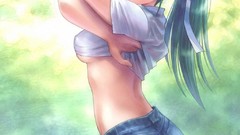Woman ass Anime Shorts anime girls green eyes green hair ecchi 