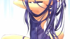 Woman ass Anime sitting anime girls purple hair purple eyes 