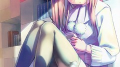Woman ass Anime sitting stockings blondes anime girls brown 
