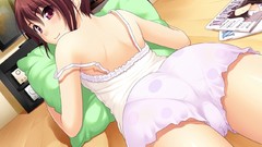 Woman ass Anime smiling pink eyes anime girls brunettes lying 
