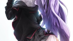 Woman ass Anime white background little skirts blush long hair 