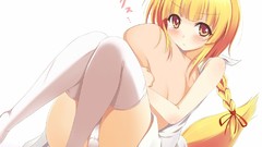 Woman ass Anime white background sitting stockings blondes 