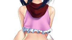 Woman ass Anime white background sitting stockings blue hair 