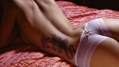 Woman ass back beds bedroom tattoos brunettes hips panties 