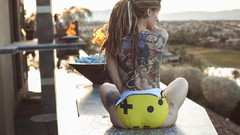 Woman ass back dreadlocks tattoos models swimsuits